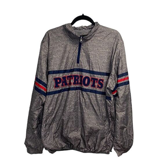 NFL New England Patriots Windbreaker Jacket‎ Mens XL Gray Striped 1/4 Zip Lined - Picture 1 of 4